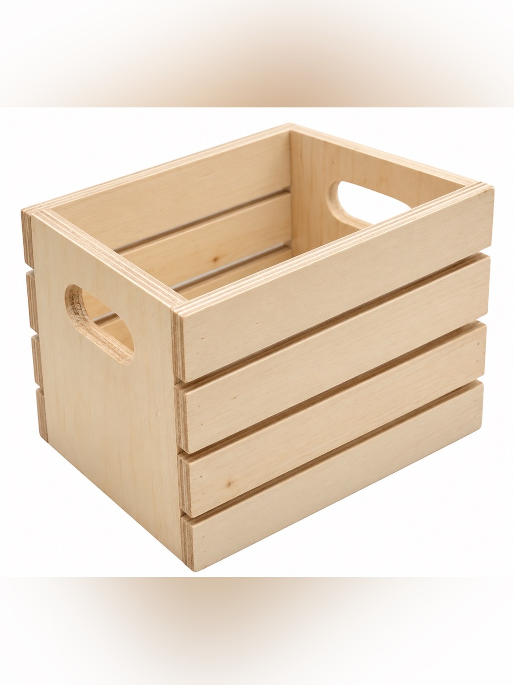 Natural Wood Storage Crate with Handles - Beige